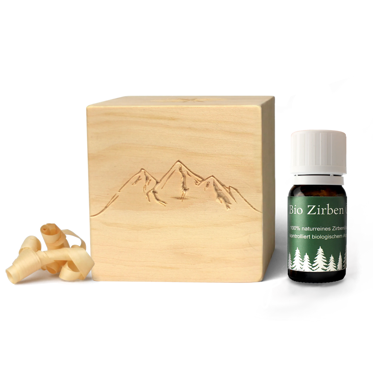 Alpen Zirbenwürfel-Set mit Bio-Zirbenöl und Holzspänen
