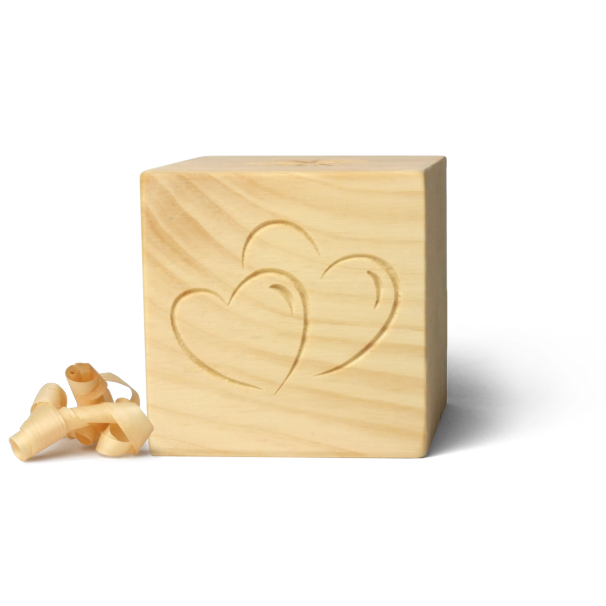Herzen Zirbenwürfel-Set mit Holzspänen